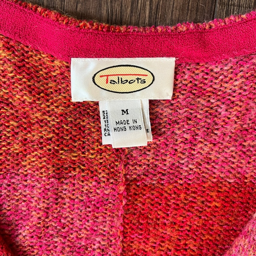 Vintage Talbots Women Pink Red Checkered V-Neck Button Cardigan Sweater Meadium - Picture 3 of 7